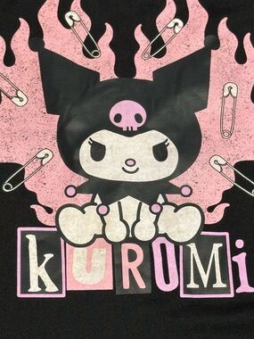 Sanrio Kuromi Bodysuit Small Black Pink Flames Safety Pins NWOT Mall Goth Y2K